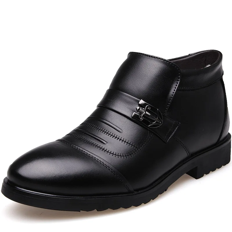 

2020 Genuine Leather Shoes Men Winter Boots Warm Plush for Cold Winter Mens Ankle Boots Cow Leather Male Footwear Black A2556