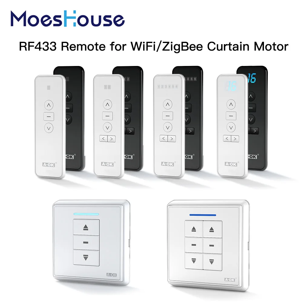 

RF433 Remote Emitter For Controlling WiFi ZigBee Curtain Motor Hand-held Wall-Mounted Transmitter Multiple Channels Optional