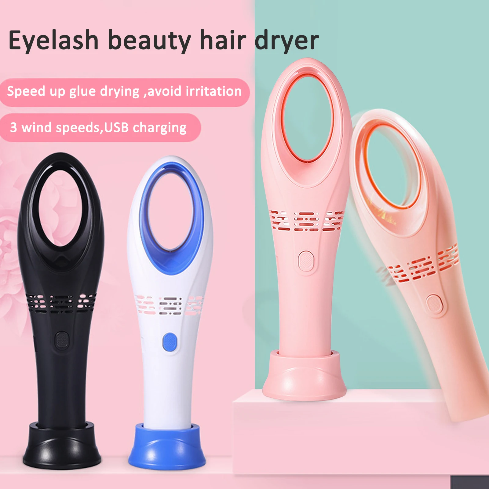 

Mini USB Handheld Bladeless Fan Air Conditioning Blower Glue Grafted Eyelashes Dedicated Dryer Beauty Tool For Eyelash Extension