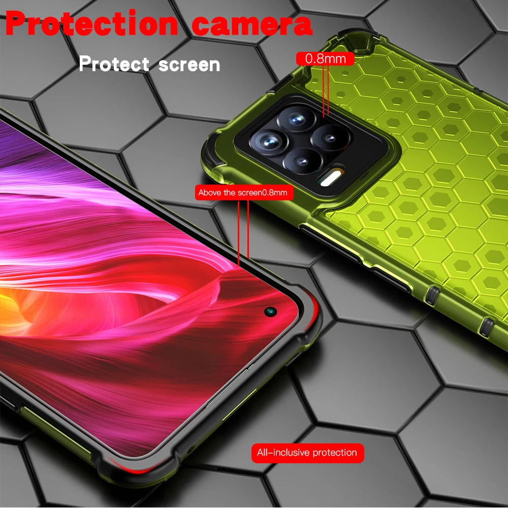 keysion shockproof case for realme 8 5g 9 pro 7 gt neo q3 c20 c17 c15 c11 honeycomb phone cover for oppo a94 a74 a54 a93 a73 free global shipping