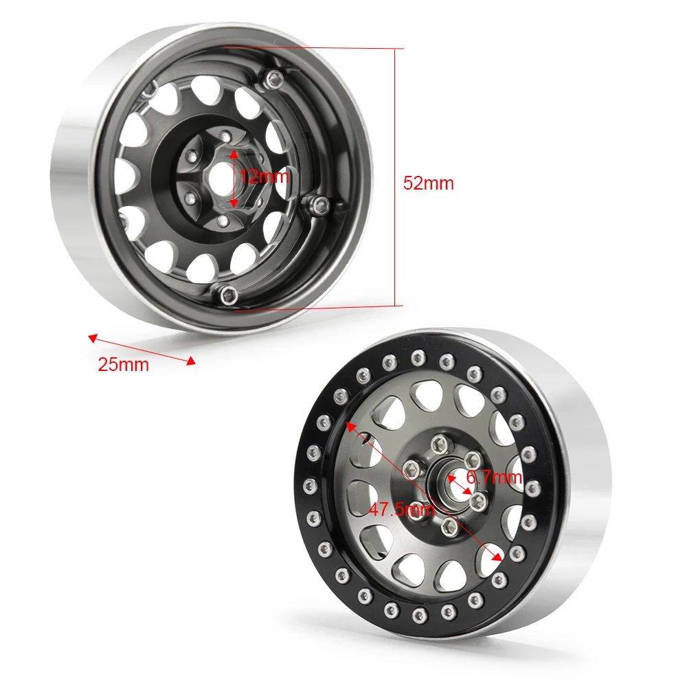 

YEAHRUN Metal 2.2inch Wheel Hub Aluminum Alloy Beadlock Wheel Rims for Axial SCX10 Wraith 90018 TRX4 1/10 RC Rock Crawler Car