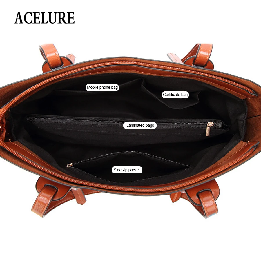 

ACELURE Business Women Messenger Crossbody Bag Vintage Female Large Tote Handbag for Women Ladies PU Leather Shoulder Bag Bolsas