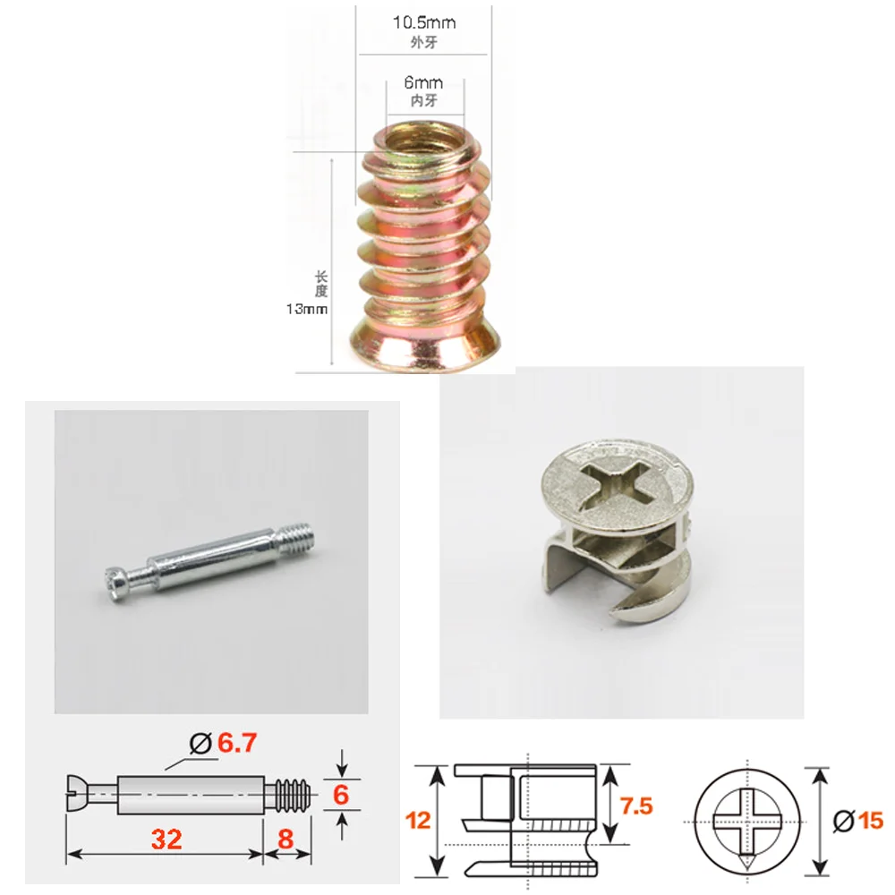 50pcs 3in1 m640 furniture screw assembled pieces kitchen cabinet connectors hammer nut free global shipping