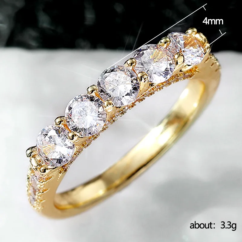 

New Trendy Luxury Gold Plated Engagement Rings For Women Single Row Shine CZ Stone Inlay Fashion Jewelry Wedding Party Gift Ring