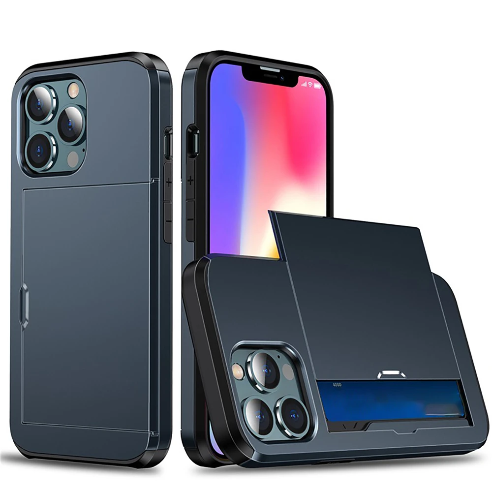 

TPU+PC Case For iPhone13pro Max/ 13pro Cover Anti-Drop Back Cover For iPhone13/ 13Mini Slide Card Two-In-One Phone Accessories