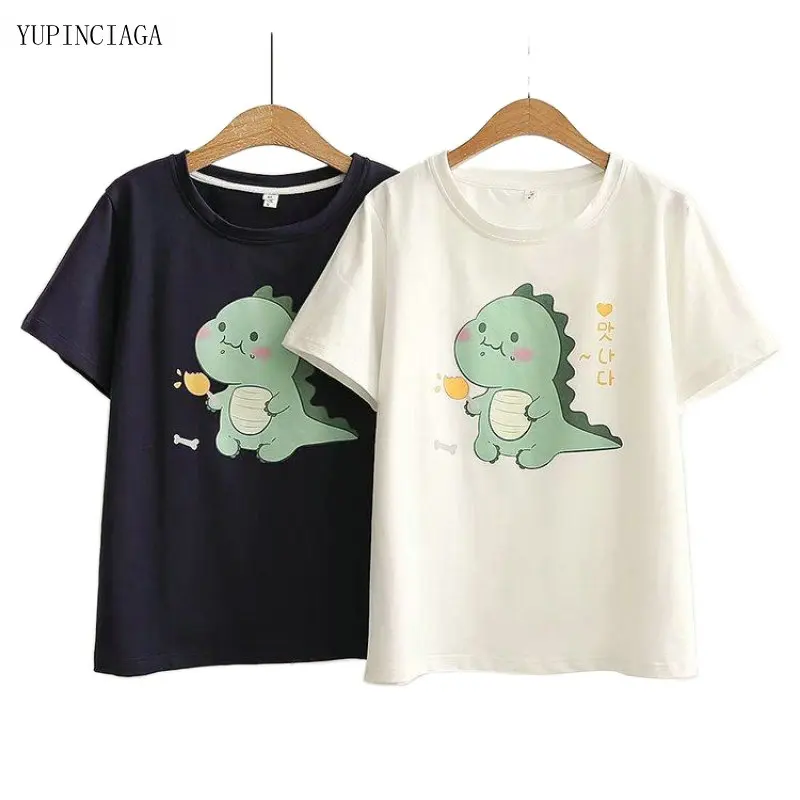 

Mori Girl Style Sweet Women T-shirt Cute Cheese Stick Monster Print O-Neck Student Short Sleeve Femme Basic Tops Tee 2117046