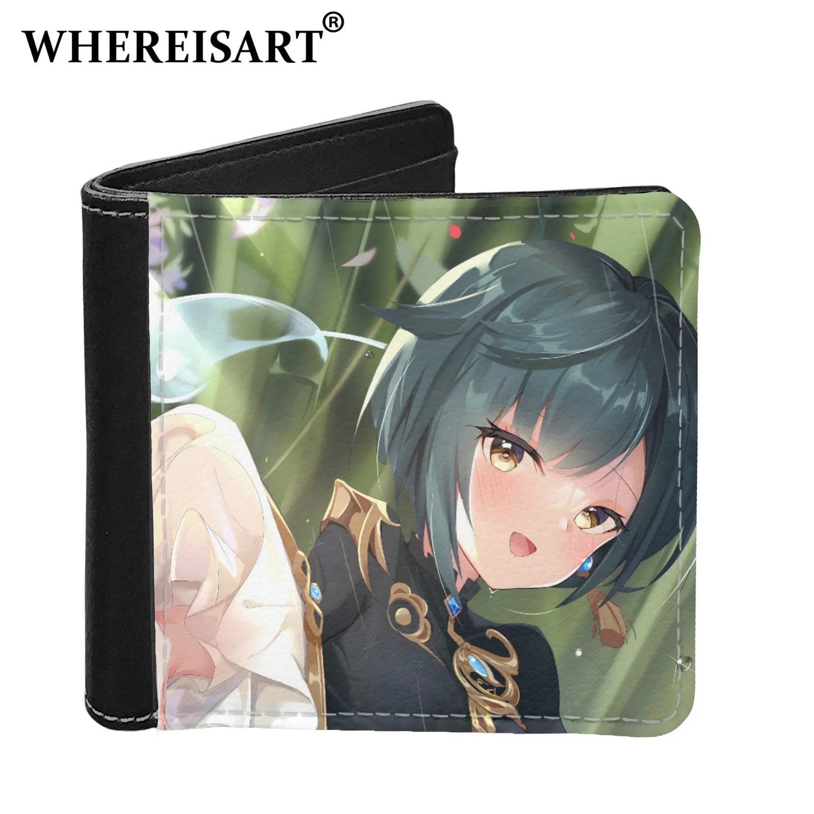 

WHEREISART High Quality Game Genshin Impact Boy Casual Card Wallet Original Xingqiu Pattern No Zipper Coin Bag PU Leahter Purses