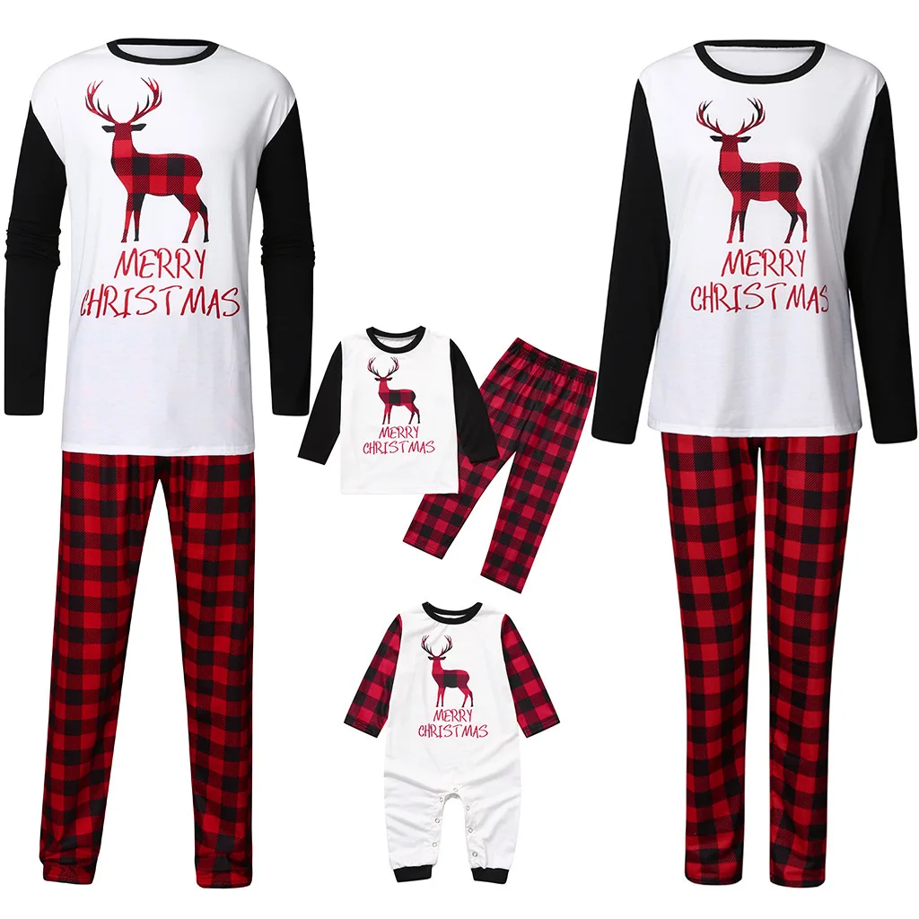 

2021 Family Christmas Pajamas Matching Deer Mommy And Me Pyjamas Clothes Sets Look Sleepwear Mother Daughter Father Son Outfit