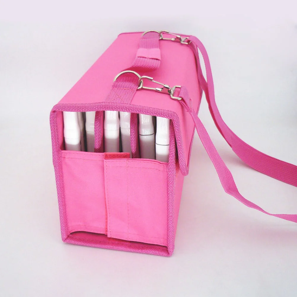

80 Slots Marker Storage Case with Shoulder Strap Premium Heavy-Duty Nylon Zipper Storage Bag (Rosy)