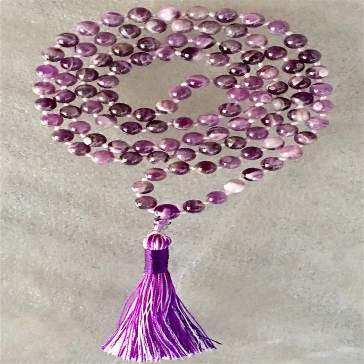 

8mm Amethyst Purple Crystal 108 Beads Handmade Tassel Necklace Mala Japa Buddhism Chakra Wristband Religious Retro Classic
