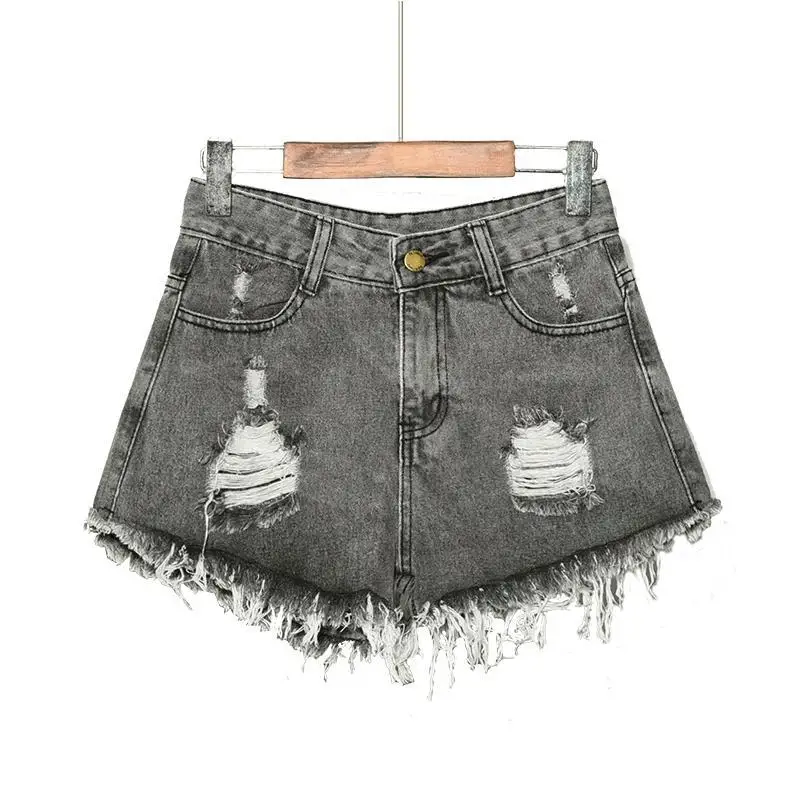 

2021 large size a denim shorts women's summer new Korean style Joker high waist loose hole fat mm wide leg hot pants