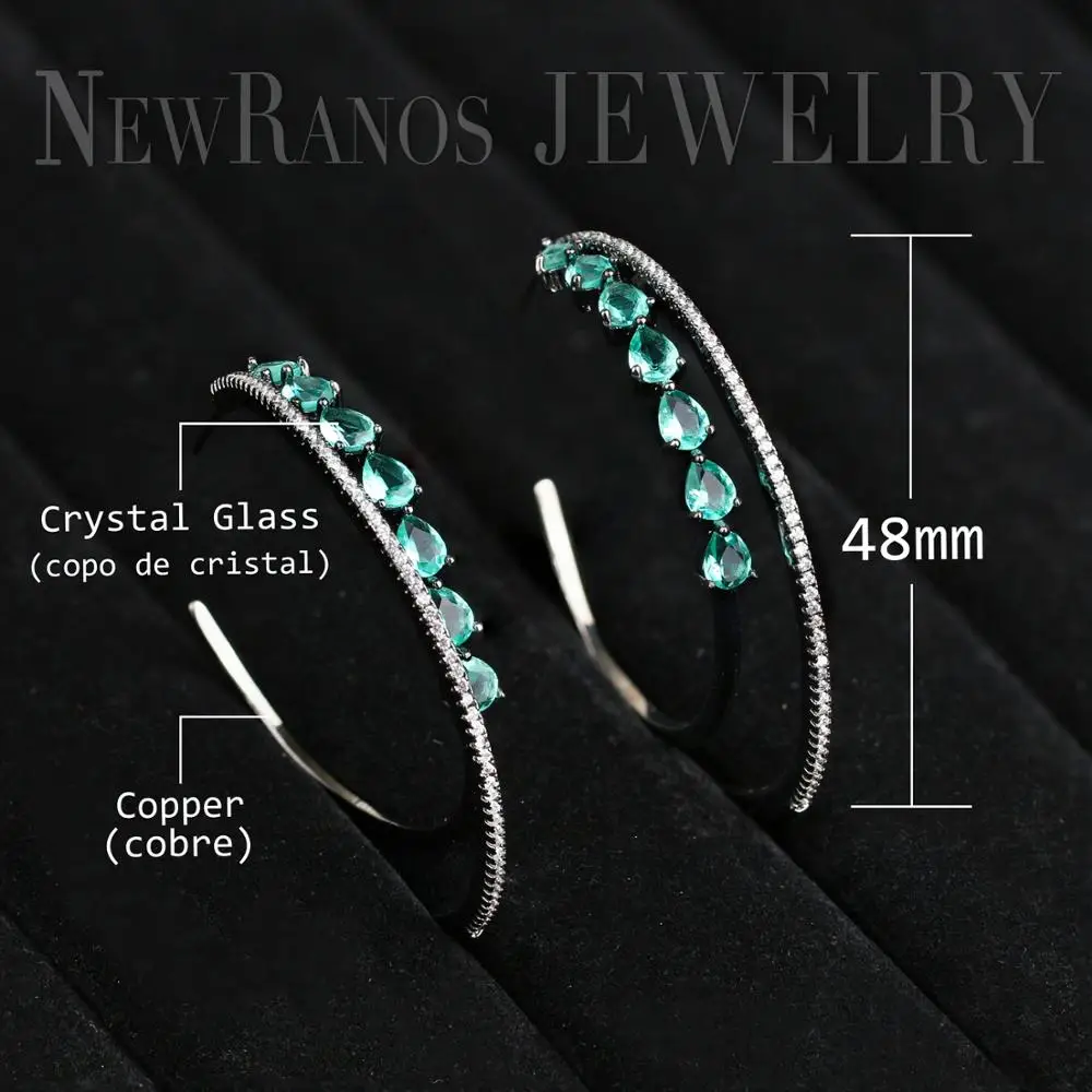 Крупные круглые серьги Newranos из зеленых камней фианитов модные женские украшения