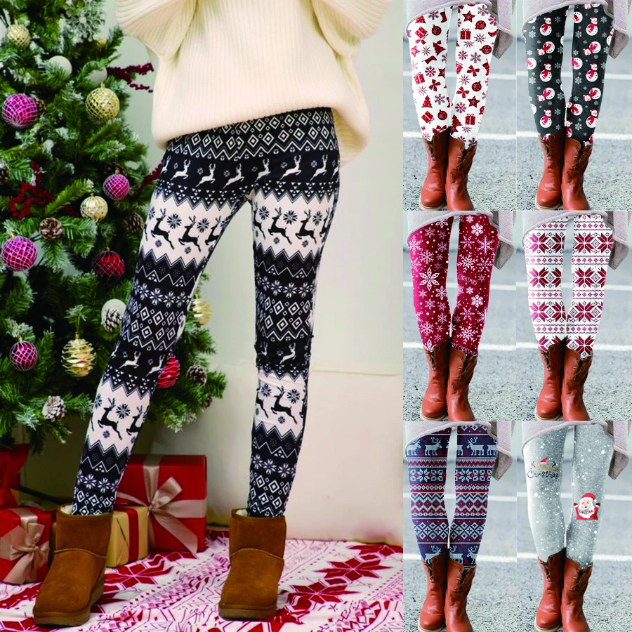 

Cozy Slim Christmas Leggings Women Snowflake Elk Reindeer Snowman Print Xmas Long Pants High Waist Ugly Tights Indoor Trouser