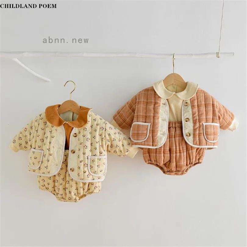 Winter Baby Girls Clothes Newborn Baby Clothing Set Thick Cotton Baby Coat + Jumpsuits 2pcs Toddler Baby Outfits Boys Clothes