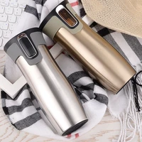 one click drinking water double layer stainless steel vacuum flask creative gift car travel high end customized water bottle