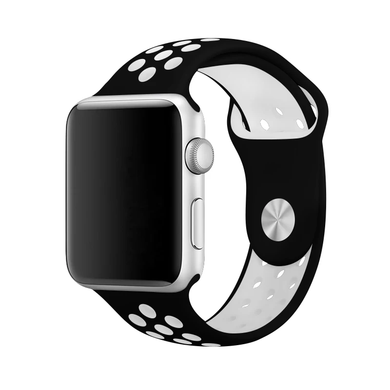 Силиконовые полосы спортивный ремешок для Apple Watch Series 5 4 серия Nike 40 мм 44 мм черный розовый браслет 38 мм 42 мм для Iwatch Series 3 - Цвет ремешка: Black with white