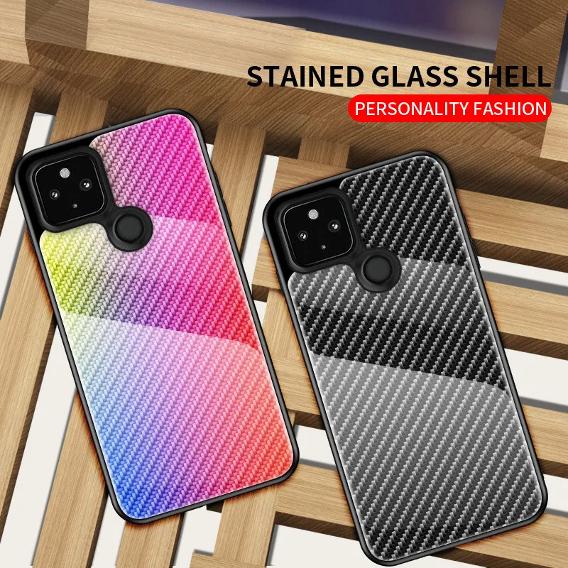 colorful tempered glass phone case for google pixel 4a 5g carbon fibre back cover for google pixel 4a 5g 4 4xl 3a 3axl 3 coques free global shipping