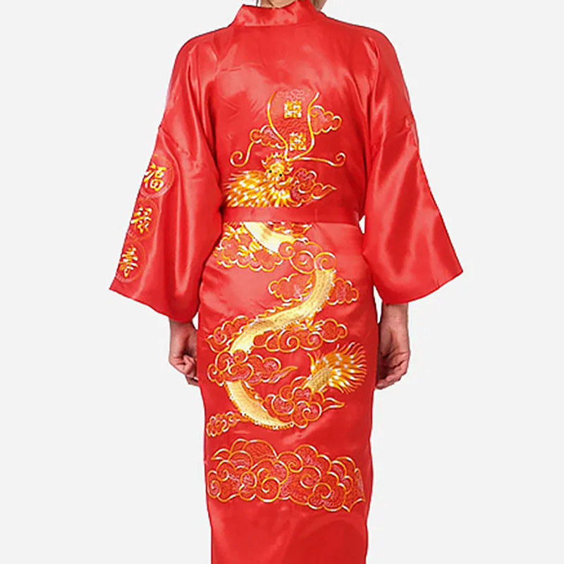 Red kimono 7 цветов традиционные японские кимоно с вышивкой в виде дракона халат Для мужчин ночная рубашка, юката атласные пижамы Для Мужчин's Quimono самурая мужской - Цвет: Red kimono