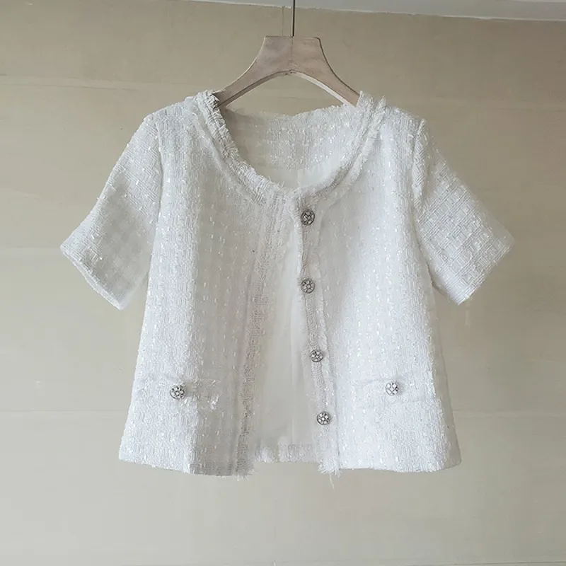 

Женский твидовый жакет, Белый Универсальный Классический жакет, элегантный брендовый жилет, лето 2019