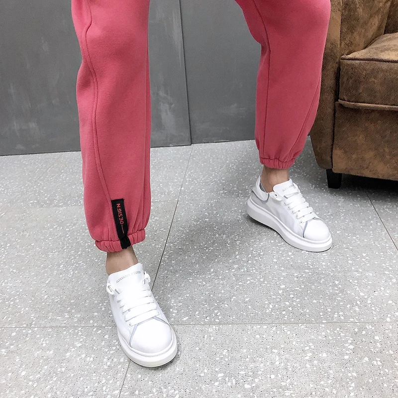 Мода 2019 розовые спортивные штаны для мужчин толстые теплые свободные мужские