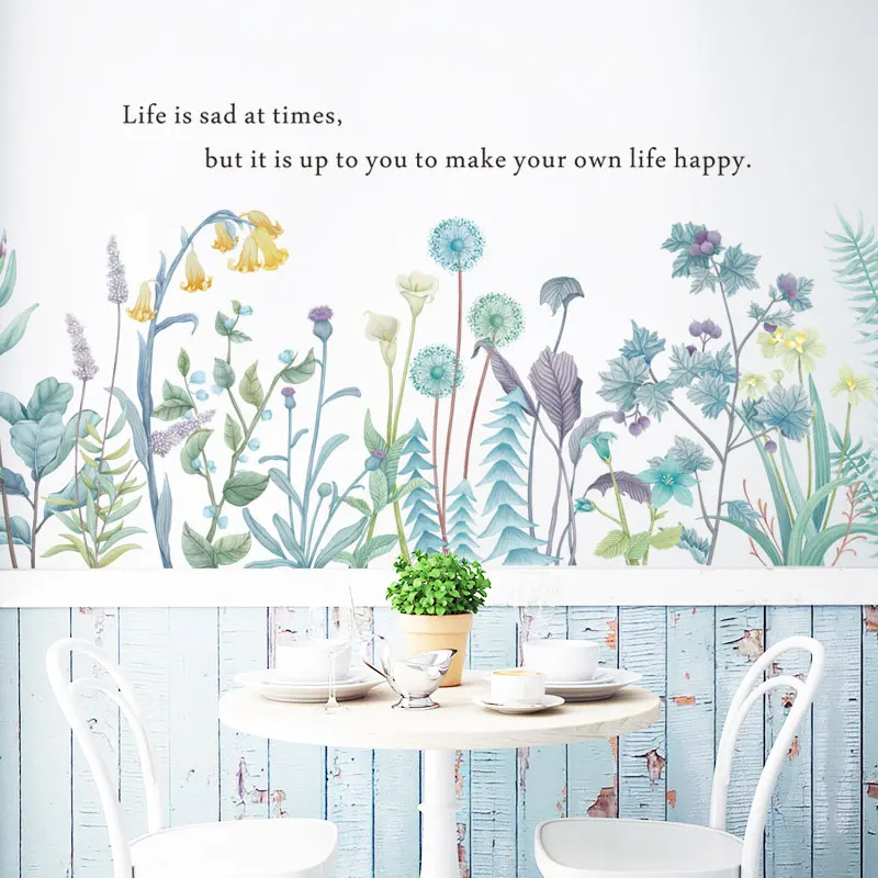 

Blue Flowers Wall Stickers Bed Decoration Baseboard Sticker Home Decor PVC DIY Vinyl Wall Decals for Bedroom TV Sofa
