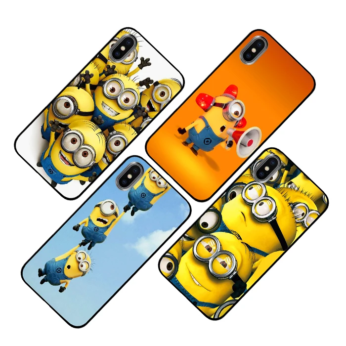 С милыми миньонами из мультфильма черные чехлы для телефонов iPhone 5 5S SE 6 6s 7 8 Plus X XS Max XR задняя крышка