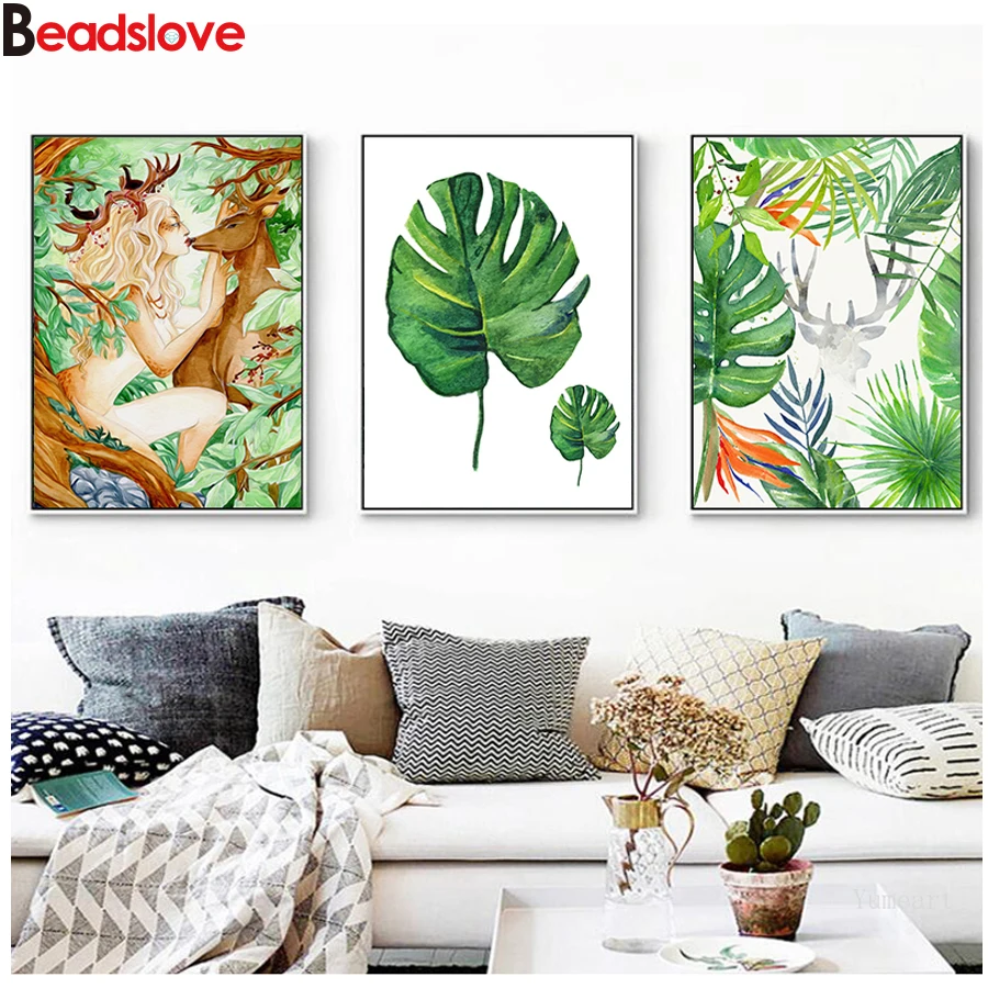 Набор для алмазной вышивки Девочка и олень 3 шт. | Дом сад