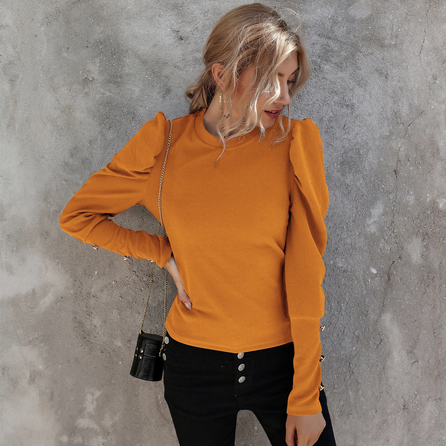 

lantern Sleeve Knitted COTTON shirts women tops for women full sleeves elegant fashion solid Winter Tops Tees