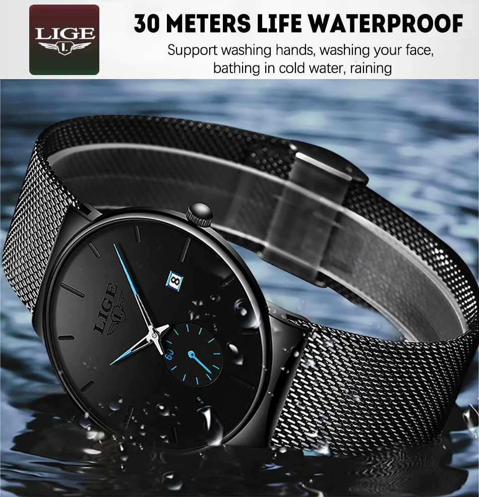 LIGE мужские часы новинка 2020 повседневные модные брендовые роскошные все стальные