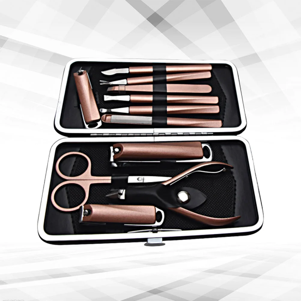 

12Pcs Professional and Durable Stainless Steel Black Nail Clipper Cutter Trimmer Nail File Set(Rose Golden)