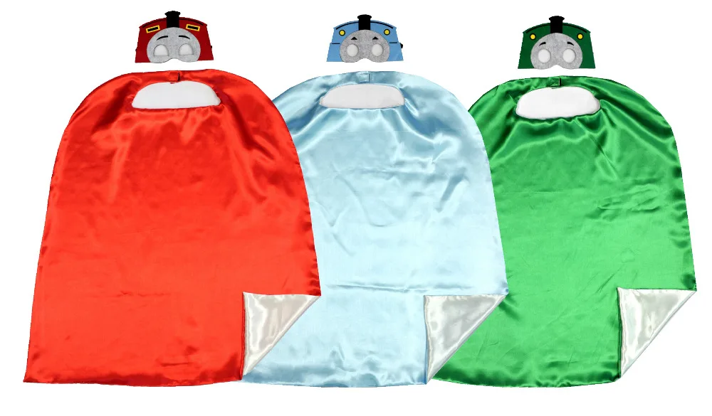 

70*80cm 2layer Unique Capes matching masks Thmoas the Train costume BirthdayParty Favor Capes + Masks