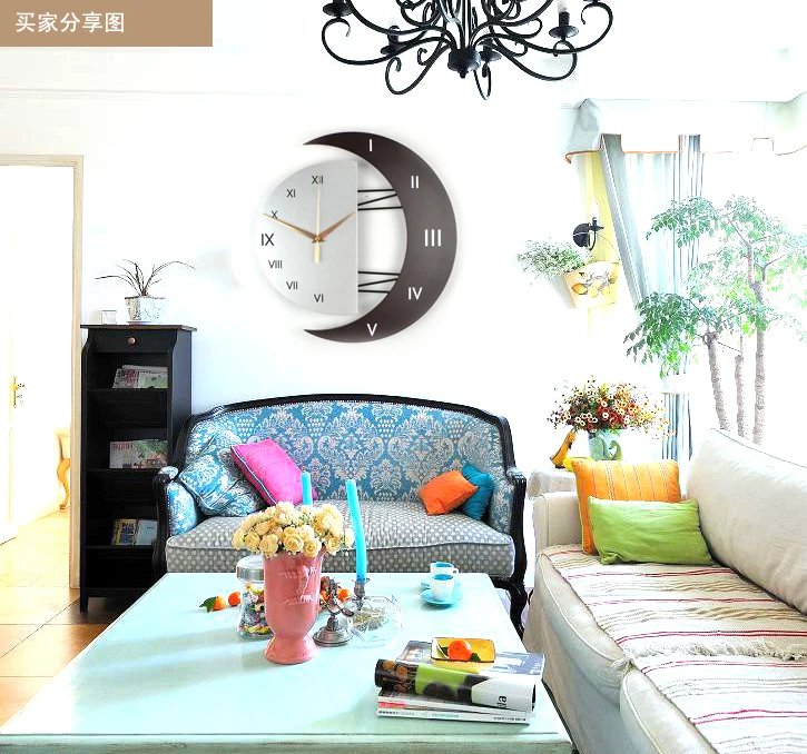 Часы настенные в форме полумесяца современные тихие кварцевые украшения