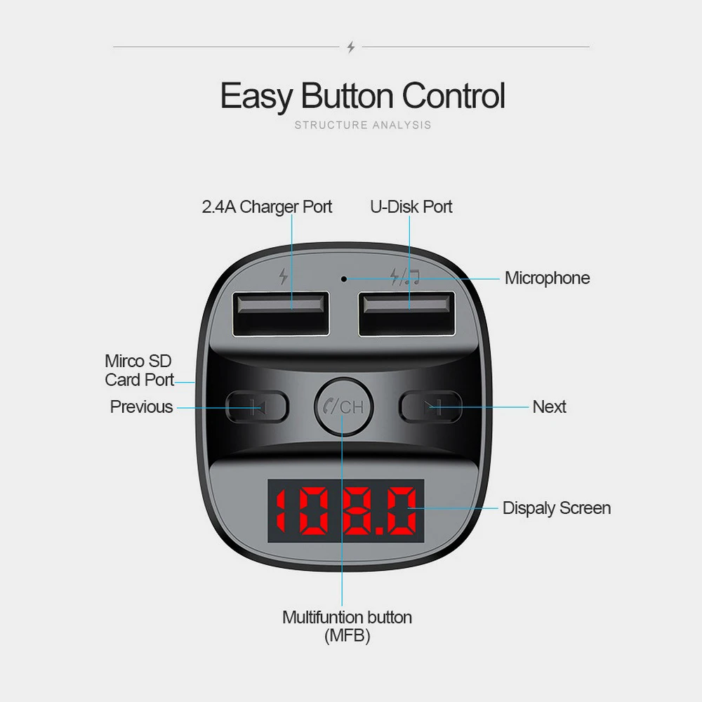

Car Bluetooth 5.0 mp3 Player Receiver FM transmitter Dual USB Car Charger U Disk TF card Interior Accessories