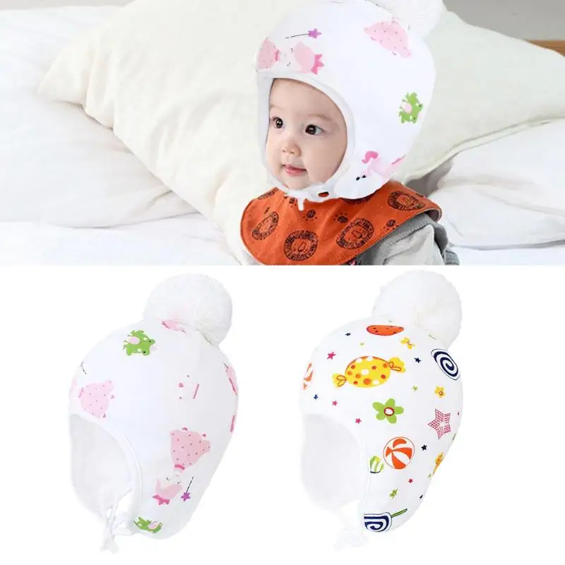 Детская зимняя теплая флисовая шапка для новорожденных с помпоном милая