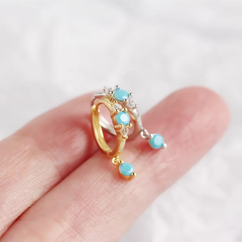 Женские серьги обручи WTLTC синие бирюзовые камень висячие с подвеской из двух