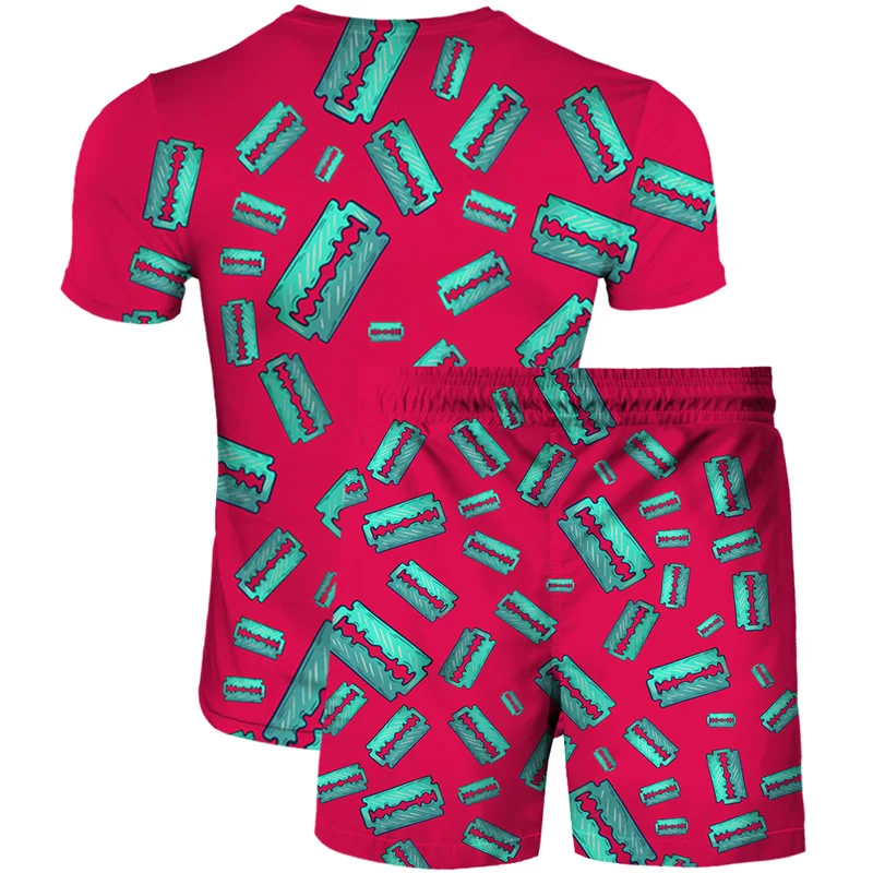 

Summer new women casual suit two-piece T-shirt+shorts Mr.z Harajuku blade pattern style 3D ink printing beach daily style