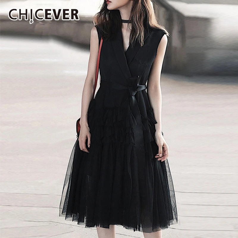 CHICEVER сетчатые лоскутные платья для женщин без рукавов с открытыми плечами и