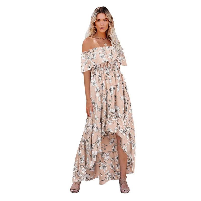 

2021 summer new European and American women's fashion short-sleeved strapless floral dress