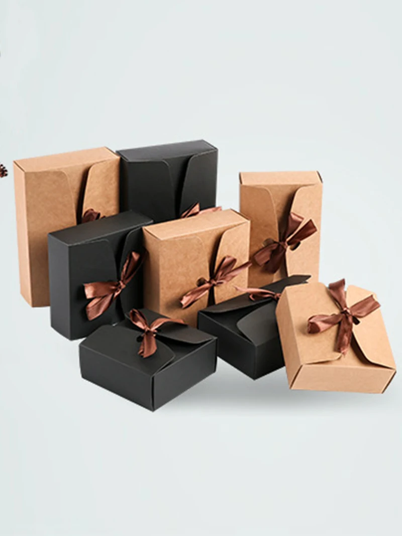 30 шт./лот сделай сам коробки для выпечки печенья конфет крафт бумаги с лентой