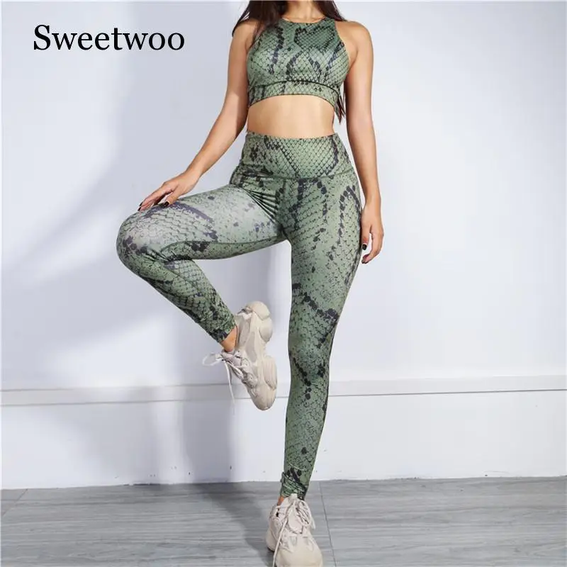 Snake Sport Leggings Women Fitness Yoga Set Athletic Workout Leggings Tight Mallas Mujer Sportwear Gym Clothes Running Suits