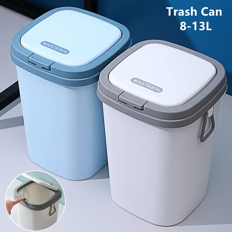 

1Pc 8L/13L Portable Nordic Press Lid Trash Can Household Living Room Bathroom Waste Bin Office Garbage Bucket