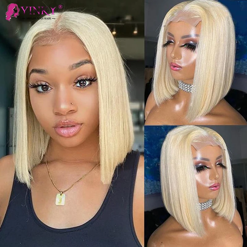 

613 Blonde Bob Wig Bone Straight Short Bob Wig Brazilian Remy Transparent 13x4 Human Hair Wigs For Black Women 613 Blonde Bob