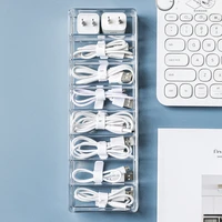 desktop data cable mobile phone charger cable earphone transparent storage box power cord fixed winder sort and organize grids