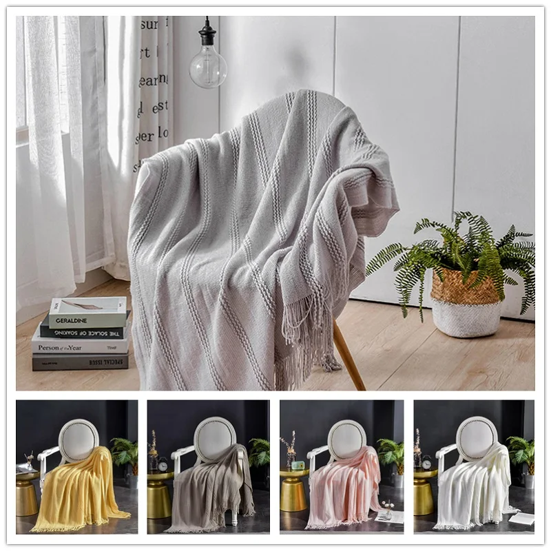 

Knitted Decorative Throw Blanket with Tassel Office Nap Travel Sofa for Adult Comforter Summer Bedspread