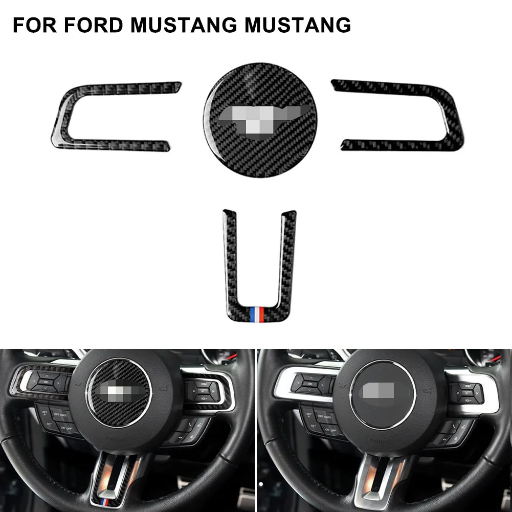 

Car Inner Styling Steering Wheel Center Emblem Trim Decorative Sticker Carbon Fiber For Ford Mustang 2015/16/17 Car Trim Cover