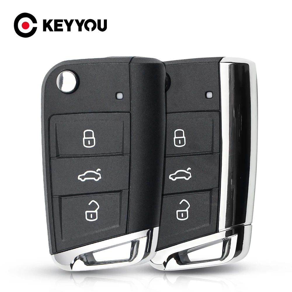 

KEYYOU 10X Tail Metal Folding Car Key For Volkswagen Passat Golf 7 MK7 Skoda Seat Leon For Skoda Octavia 3 Button Flip