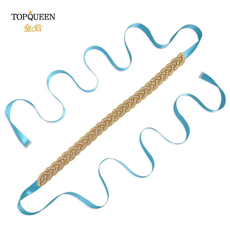TOPQUEEN S216-G золото талия пояс необычные Стразы кушак Золотые бусы свадебный пояс золотой пояс для женщин ремни свадебные sashs Свадебные - Цвет: blue