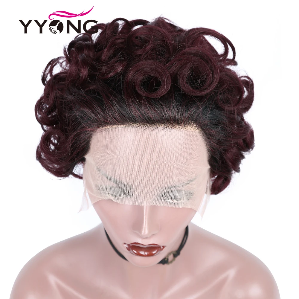 

13X1 прозрачная часть кружева парик с вырезами Фея короткие кудрявые человеческие волосы парики для женщин Омбре свободные вьющиеся дешевые ...