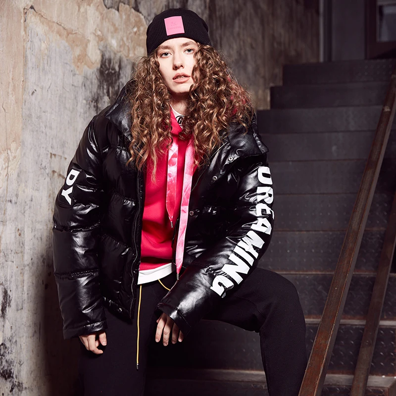 

Модные толстые теплые куртки из искусственной кожи с гусиным пухом, женские парки с капюшоном и воротником, плотное теплое Белое Гусиное па...