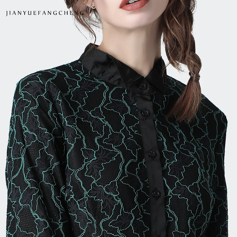 

Plus velvet long-sleeved shirt female lace shirts waist slim slimming color 2019 autumn winter thicken warm fashion Top